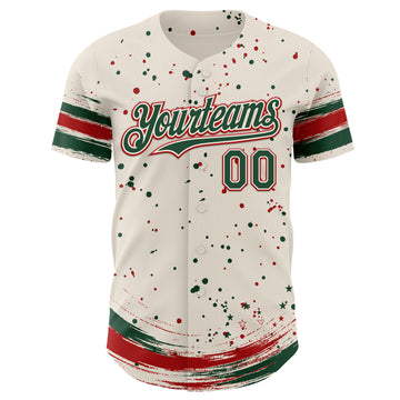 Custom Cream Green-Red Stars Paint Splatter Brush Stroke Authentic Baseball Jersey