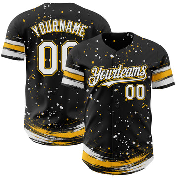 Custom Black White-Gold Stars Paint Splatter Brush Stroke Authentic Baseball Jersey