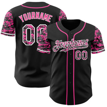 Custom Black Pink-White Digital Camo Two Tone Authentic Baseball Jersey