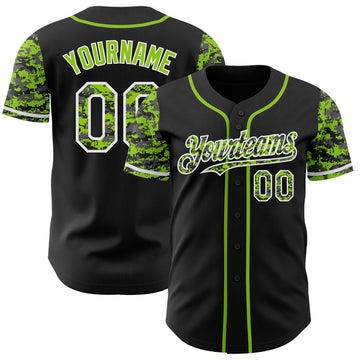 Custom Black Neon Green-White Digital Camo Two Tone Authentic Baseball Jersey