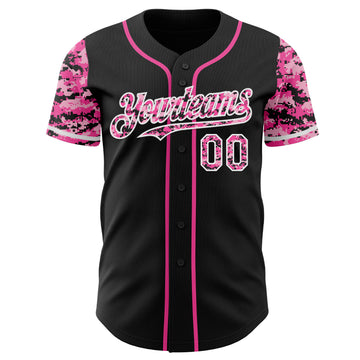 Custom Black Pink-White Digital Camo Two Tone Authentic Baseball Jersey
