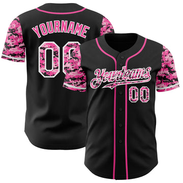 Custom Black Pink-White Digital Camo Two Tone Authentic Baseball Jersey