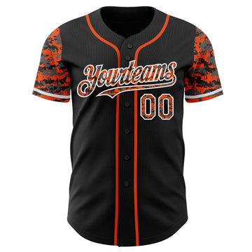 Custom Black Orange-White Digital Camo Two Tone Authentic Baseball Jersey