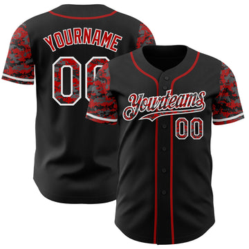 Custom Black Red-White Digital Camo Two Tone Authentic Baseball Jersey