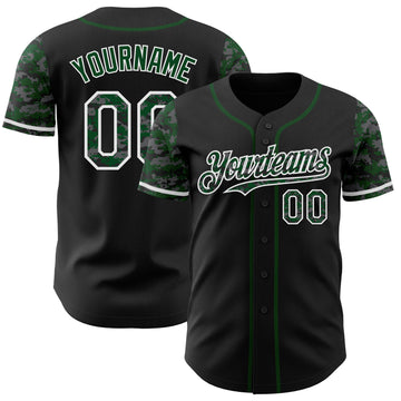 Custom Black Green-White Digital Camo Two Tone Authentic Baseball Jersey