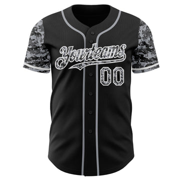 Custom Black Gray-White Digital Camo Two Tone Authentic Baseball Jersey