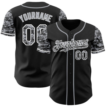 Custom Black Gray-White Digital Camo Two Tone Authentic Baseball Jersey