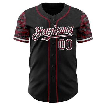 Custom Black Crimson-White Digital Camo Two Tone Authentic Baseball Jersey