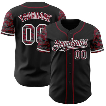Custom Black Crimson-White Digital Camo Two Tone Authentic Baseball Jersey