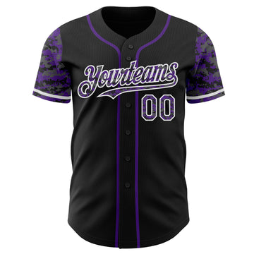 Custom Black Purple-White Digital Camo Two Tone Authentic Baseball Jersey