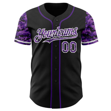 Custom Black Purple-White Digital Camo Two Tone Authentic Baseball Jersey