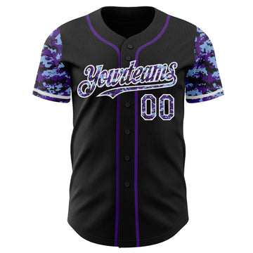 Custom Black Purple-White Digital Camo Two Tone Authentic Baseball Jersey