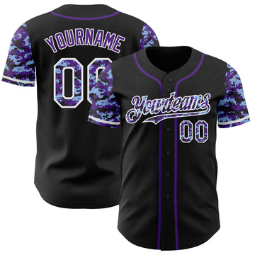 Custom Black Purple-White Digital Camo Two Tone Authentic Baseball Jersey