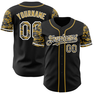Custom Black Old Gold-White Digital Camo Two Tone Authentic Baseball Jersey