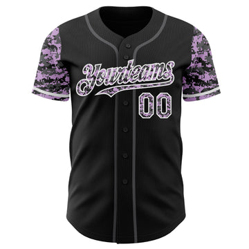 Custom Black Light Purple White-Steel Gray Digital Camo Two Tone Authentic Baseball Jersey