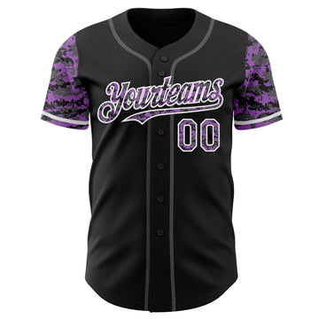 Custom Black Medium Purple White-Steel Gray Digital Camo Two Tone Authentic Baseball Jersey