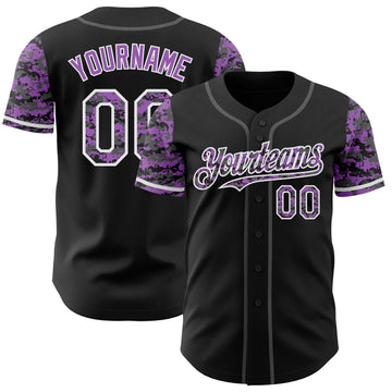 Custom Black Medium Purple White-Steel Gray Digital Camo Two Tone Authentic Baseball Jersey