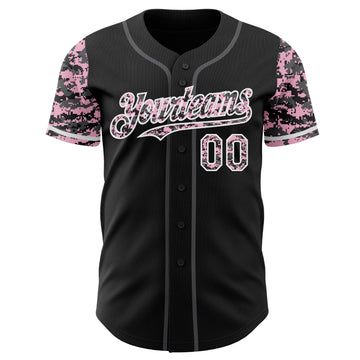 Custom Black Light Pink White-Steel Gray Digital Camo Two Tone Authentic Baseball Jersey