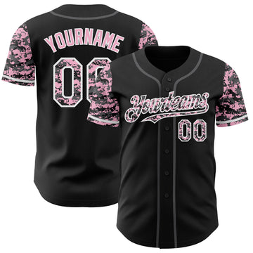 Custom Black Light Pink White-Steel Gray Digital Camo Two Tone Authentic Baseball Jersey
