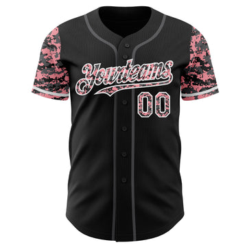 Custom Black Medium Pink White-Steel Gray Digital Camo Two Tone Authentic Baseball Jersey