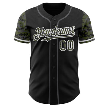 Custom Black Olive White-Steel Gray Digital Camo Two Tone Authentic Baseball Jersey