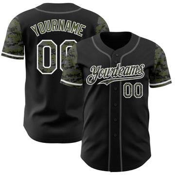 Custom Black Olive White-Steel Gray Digital Camo Two Tone Authentic Baseball Jersey