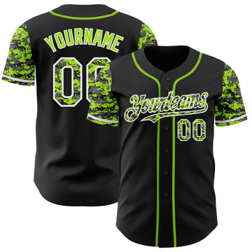 Custom Black Neon Green-White Digital Camo Two Tone Authentic Baseball Jersey