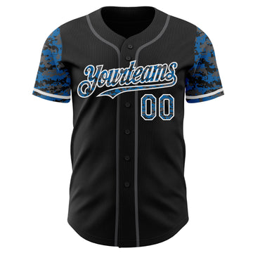 Custom Black Blue White-Steel Gray Digital Camo Two Tone Authentic Baseball Jersey