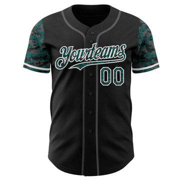 Custom Black Midnight Green White-Steel Gray Digital Camo Two Tone Authentic Baseball Jersey