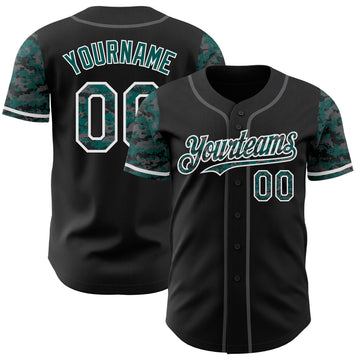 Custom Black Midnight Green White-Steel Gray Digital Camo Two Tone Authentic Baseball Jersey