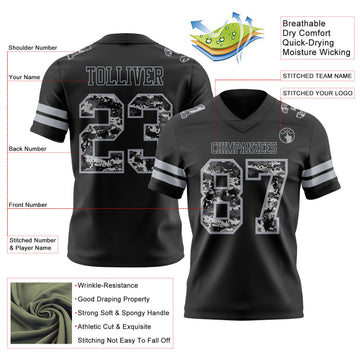 Custom Black-Gray Authentic Pixel Digital Camo Football Jersey