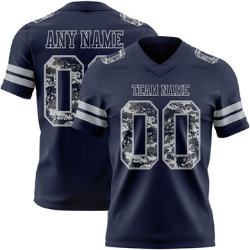 Custom Navy -Gray Authentic Pixel Digital Camo Football Jersey
