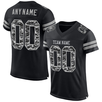 Custom Black-Gray Mesh Authentic Pixel Digital Camo Football Jersey