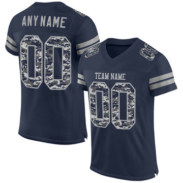 Custom Navy-Gray Mesh Authentic Pixel Digital Camo Football Jersey