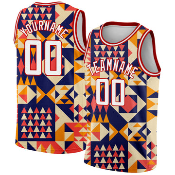 Custom Navy White-Red 3D Pattern Design Geometric Shapes Authentic Basketball Jersey