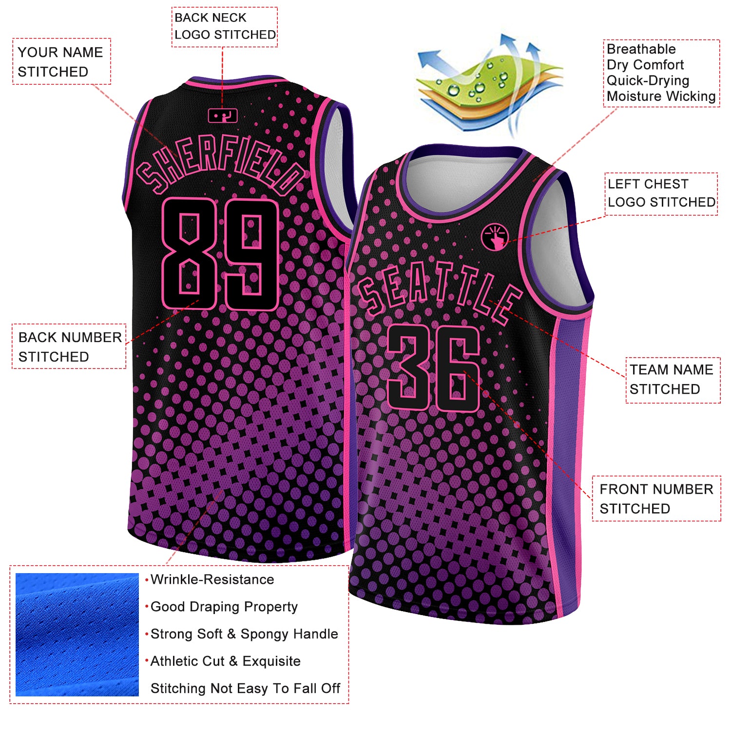 Custom Black Pink-Purple Halftone Authentic City Edition