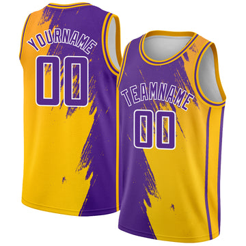 Custom Gold Purple-White Abstract Brush Splash Authentic City Edition Basketball Jersey