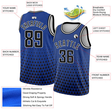 Custom Royal Black-White Triangle Shapes Authentic City Edition Basketball Jersey