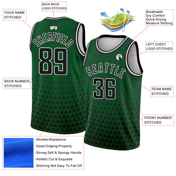 Custom Green Black-White Triangle Shapes Authentic City Edition Basketball Jersey