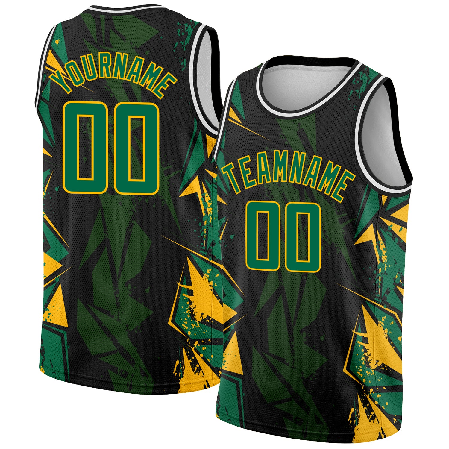 早い者勝ち XL BASKETBALL JERSEY XLARGE デザインと刺繍がPOINT Custom Black Kelly Green-Gold 3D Pattern Design Geometric