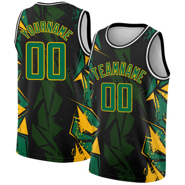 Custom Black Kelly Green-Gold 3D Pattern Design Geometric Shapes Authentic Basketball Jersey