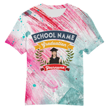 Custom Pink White 3D Graduation Performance T-Shirt