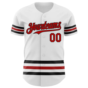 Custom White Red-Black Line Authentic Baseball Jersey