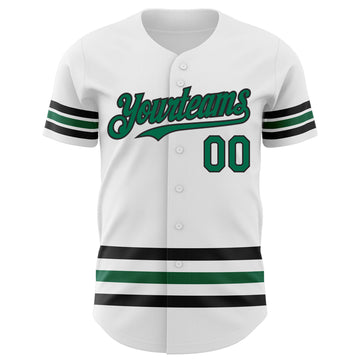 Custom White Kelly Green-Black Line Authentic Baseball Jersey