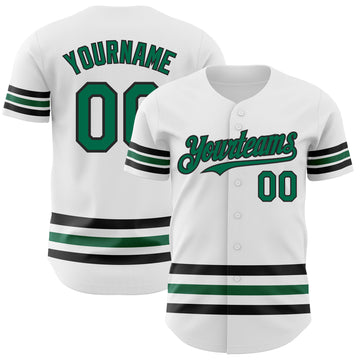 Custom White Kelly Green-Black Line Authentic Baseball Jersey