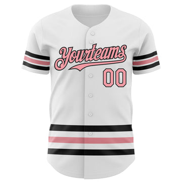 Custom White Medium Pink-Black Line Authentic Baseball Jersey