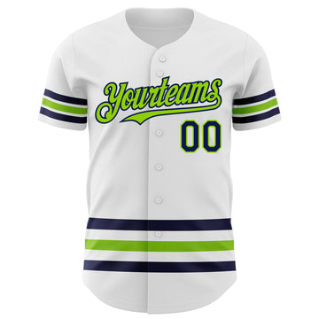 Custom White Navy-Neon Green Line Authentic Baseball Jersey