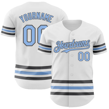 Custom White Light Blue-Steel Gray Line Authentic Baseball Jersey