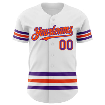 Custom White Purple-Orange Line Authentic Baseball Jersey