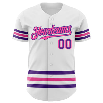 Custom White Purple-Pink Line Authentic Baseball Jersey
